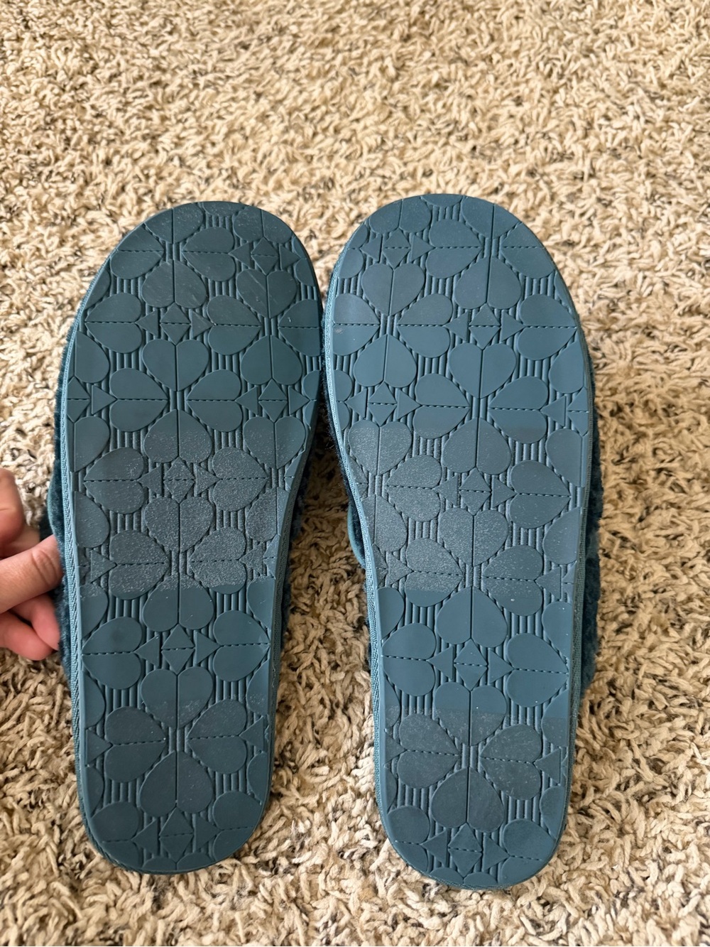 kate spade Plush Shearling Slide Slippers in Teal Blue with Bow Charm - Picture 4 of 4
